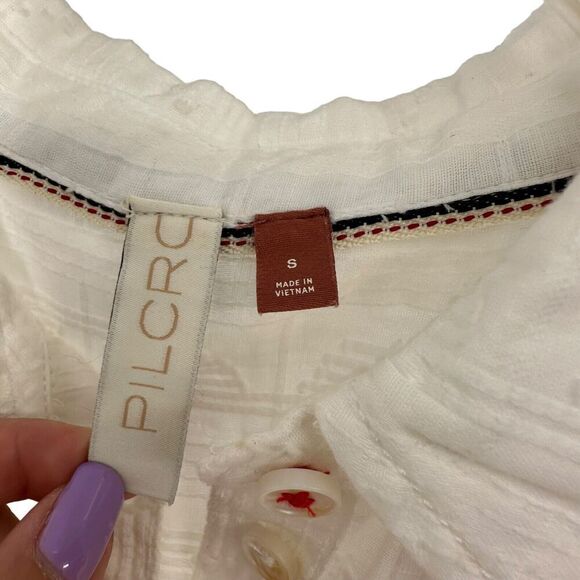 Anthropologie Pilcro Theresa Laced Back Top Size S Button Up White Textured Boho - Picture 9 of 11